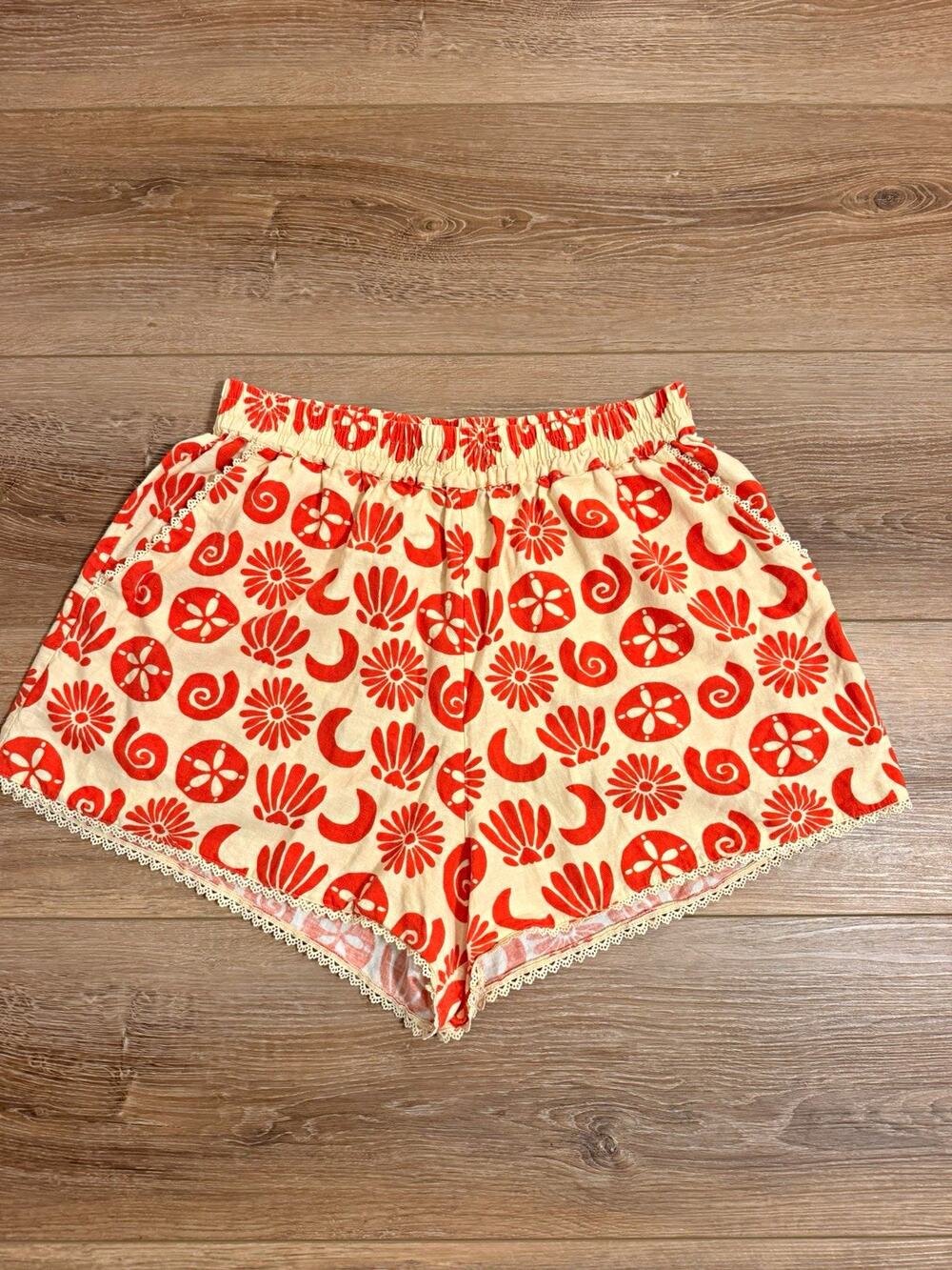 FARM Rio Women's XL Cotton Woven Floral Lace Trim Elastic Waist Pull-On Shorts